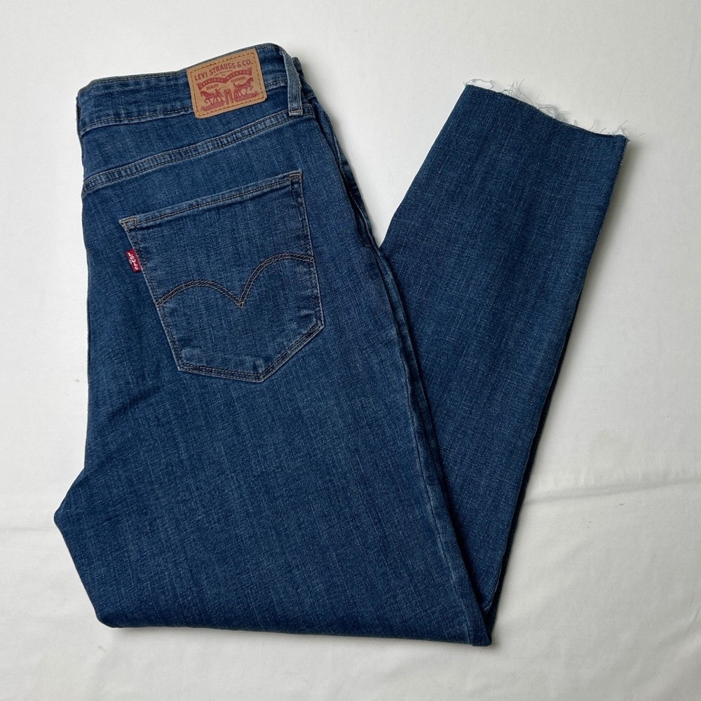 Levis Womens 721 High Rise Skinny Raw Hem Ankle Jeans Size 14/32 Blue Classic